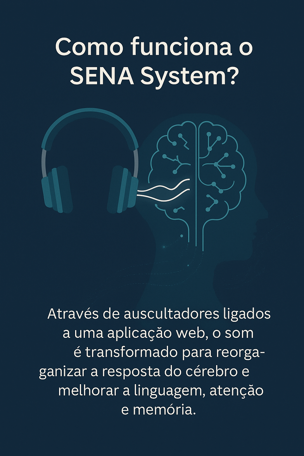Funcionamento do SENA System com auscultadores e estímulo cerebral auditivo